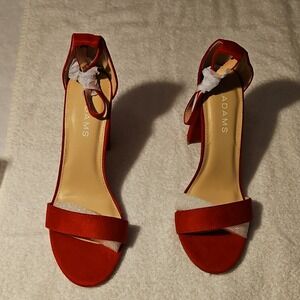 J. Adams Red Suede Strappy Block Heel Ankle Strap Sandals Open Toe Buckle Size 9